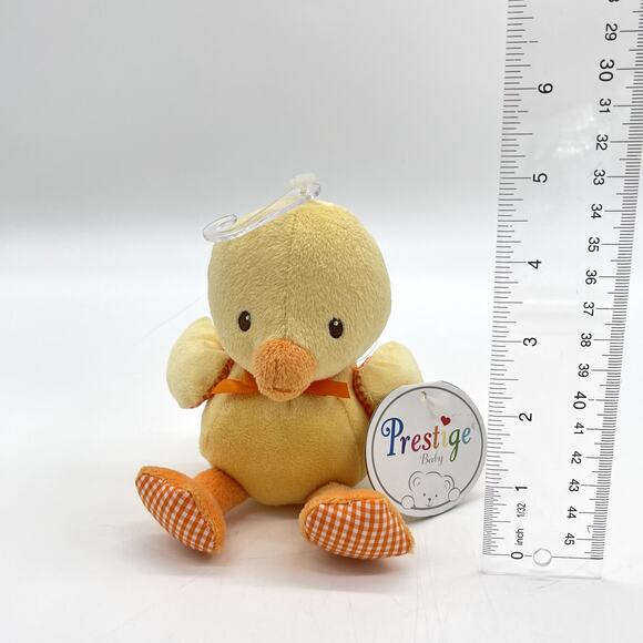NWT Prestige Baby Small Yellow Plush Duck Orange Bow Gingham Checked Wings Feet - Picture 3 of 8